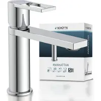 Schutte Miscelatore per lavabo MANHATTAN, rubinetto per bagno con scarico a scomparsa, tappo di scarico a scomparsa, miscelatore per lavabo cromato