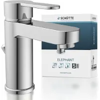 Schutte ELEPHANT, miscelatore per lavabo con asta di comando, rubinetto da bagno con scarico a scomparsa per lavabo in cromo