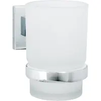 Fackelmann bicchiere con supporto MARE, bicchiere per spazzolino da denti in vetro con supporto cromato (colore: argento)
