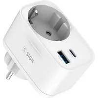 Sign Adattatore da parete con presa di corrente e porte USB 20W - Bianco