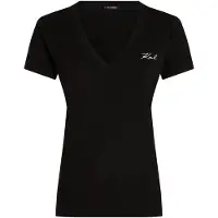 Karl Lagerfeld Linen Blend V-neck T-shirt Black Taglia: L | Maglie Sportivi Outlet | Donna | Nero