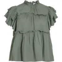 Vila Vipreta High Neck Top Con Maniche Ad Aletta