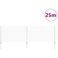 vidaXL Recinzione in rete metallica con pali, 25 x 0,8 m, acciaio zincato, colore argento