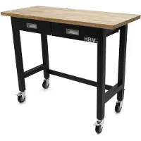 HBM banco da lavoro 122 cm con 2 cassetti, mobile, piano di lavoro in legno massello, nero