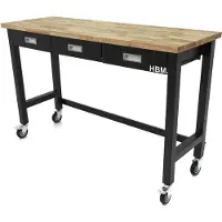 OEM banco da lavoro 152 cm con 3 cassetti, mobile, piano di lavoro in legno massello, nero