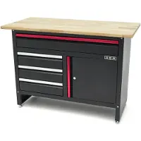 HBM Banco da lavoro da 120 cm con 4 cassetti, 1 anta e piano in legno nero