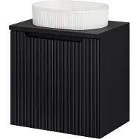 En.casa Lavabo 'Skelbolu' con lavabo ovale in Vetroceramica e 2 ante scanalate 60 x 71 x 40 cm Nero