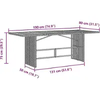 vidaXL Tavolo da giardino con piano in legno di acacia grigio 190x80x75cm in poly rattan
