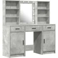 vidaXL Set da trucco con illuminazione LED, 3 pezzi, grigio cemento, materiale composito di legno