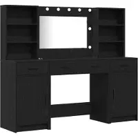 vidaXL Set da trucco con specchiera a LED, 3 pezzi, nero, effetto legno di quercia