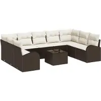 vidaXL Set di divani da giardino , 10 pezzi, color marrone e bianco, in rattan sintetico
