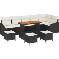 vidaXL Set da giardino con divano e poltrone, 10 pezzi, colore nero, materiale: rattan sintetico