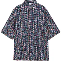 Desigual , Camicia a maniche corte con ricami etnici, Uomo, Blu, M
