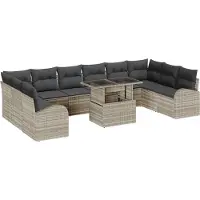 vidaXL Set da giardino composto da 11 pezzi, colore grigio chiaro, in rattan sintetico