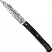 Laguiole En Aubrac Sauveterre Buffalo Crust, Handcarved Plates, Balbach Damascus, coltello da tasca, 11 cm
