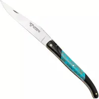 Laguiole En Aubrac Ebony, Turquoise Gold Inlay, Handcarved Brass Plates, coltello da tasca, 12 cm