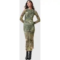 AllSaints Hanako Mesh Dress Emerge Olive Green Taglia: 6 | Abiti Midi Outlet | Donna | Verde