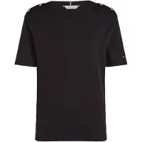 Tommy Hilfiger per donna. WW0WW42907 T-shirt a righe larghe con scollo a barchetta nera (S), Nero, Casual, Cotone, Manica corta