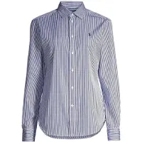 Ralph Lauren per donna. 211891379001 Camicia slim fit in cotone a righe blu (38), Beige, Casual, Classico, Manica lunga