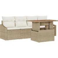 vidaXL Set di divani da giardino , 5 pezzi, color beige, in rattan sintetico