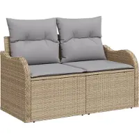 vidaXL Set da giardino composto da 11 pezzi, divano e poltrone, in rattan sintetico beige e grigio chiaro, marca