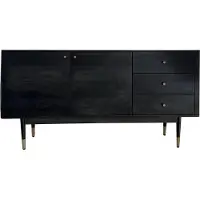 FineBuy Credenza in legno massiccio di acacia 160 cm 2 ante e 3 cassetti - Cassettiera in legno massiccio retro in nero - Credenza di design naturale - Fatto a mano Industriale