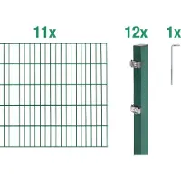 Alberts 650018 Recinzione a doppia rete metallica come set di recinzione completo da 24 pezzi, verde, altezza 120 cm, lunghezza 22 m