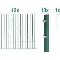 Alberts 648763 Recinzione a doppia rete metallica come set completo da 26 pezzi, verde, altezza 100 cm, lunghezza 24 m