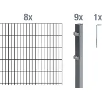 Alberts 651350 Recinzione a doppia rete metallica come set completo di 18 pezzi, antracite, altezza 140 cm, lunghezza 16 m