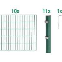 Alberts 650032 Recinzione a doppia rete metallica come set completo da 22 pezzi, verde, altezza 120 cm, lunghezza 20 m