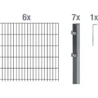 Alberts 650773 Recinzione a doppia rete metallica come set completo di 14 pezzi, antracite, altezza 120 cm, lunghezza 12 m
