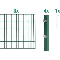 Alberts 648688 Recinzione a doppia rete metallica come set completo di 8 pezzi, verde, altezza 80 cm, lunghezza 6 m