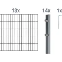 Alberts 650490 Recinzione a doppia rete metallica come set completo da 28 pezzi, antracite, altezza 80 cm, lunghezza 26 m
