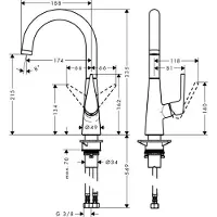 Hansgrohe Talis S M51 Mitigeur monocommande de cuisine 220, 1 jet, 72814800, 72814800