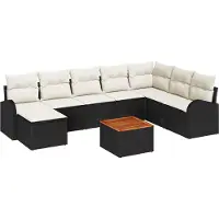 vidaXL Set da giardino composto da 9 pezzi, divano e poltrone, in rattan sintetico nero e crema