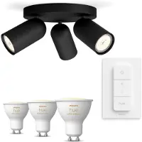 Philips Hue Pongee Base Nera Per 3 Faretti + Telecomando Dimmer Switch + 3 Faretti Connessi Gu10 White Ambiance