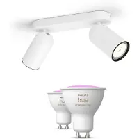 Philips Hue Pongee Base Bianca Per 2 Faretti + 2 Faretti Connessi Gu10 White & Color Ambiance