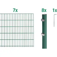 Alberts 650087 Recinzione a doppia rete metallica come set di recinzione completo da 16 pezzi, verde, altezza 120 cm, lunghezza 14 m