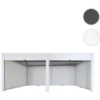 Mendler Pergola HWC-L46 con parete laterale 6x, tenda a rullo per padiglione da giardino a lamelle, telaio in alluminio 11cm, resistente alle tempeste 3x6m ~ bianco
