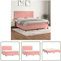 The Living Store Letto a molle con materasso rosa 160x200 cm in velluto