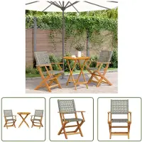 The Living Store 3-tlg. Set Bistro Grau Poly Rattan e Massivholz