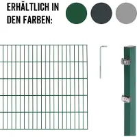 Alberts 651190 Recinzione a doppia rete metallica come set completo da 16 pezzi, verde, altezza 180 cm, lunghezza 14 m