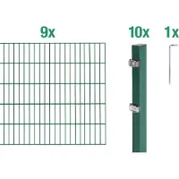 Alberts 651459 Recinzione a doppia rete metallica come set completo da 20 pezzi, verde, altezza 160 cm, lunghezza 18 m