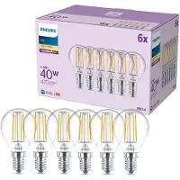 Philips Lampadina LED E14 P45 4,3 W 470 lm 2700 K a filamento, confezione da 6
