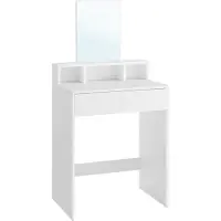 Vasagle Tavolino da trucco con grande specchio, tavolino da toeletta, 2 cassetti, 3 ripiani aperti, tavolino da cosmetici, moderno, bianco RDT103W01