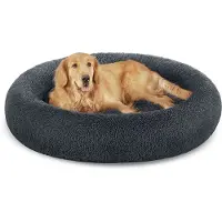 Markenlos Cuccia per cani e gatti a forma di ciambella, lavabile, con imbottitura removibile, diametro 120 cm, colore grigio scuro