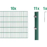 Alberts 652890 Recinzione a doppia rete metallica come set di recinzione completo da 22 pezzi, verde, altezza 180 cm, lunghezza 20 m