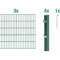 Alberts 653873 Recinzione a doppia rete metallica come set completo di 8 pezzi, verde, altezza 160 cm, lunghezza 6 m