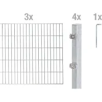 Alberts 653682 Recinzione a doppia rete metallica come set completo di 8 pezzi, zincato a caldo, altezza 80 cm, lunghezza 6 m