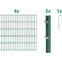 Alberts Recinzione a pannelli doppi, modello 654399, set completo da 10 pezzi, colore verde, altezza 160 cm, lunghezza 8 metri
